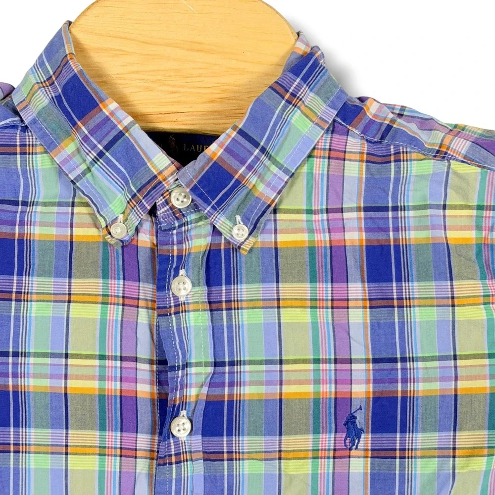 Ralph Lauren Button Down Shirt Boys L 14-16 Multicolor Madras Plaid Prep Pony